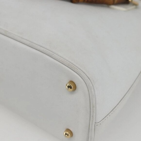 GUCCI Bamboo Hand Bag Leather White Gold Auth ki6188 - Picture 12 of 16